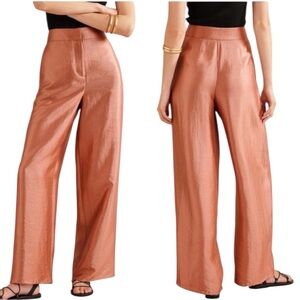 Boden Rose Gold Satin High Rise Wide Leg Palazzo Pants Trousers - 10